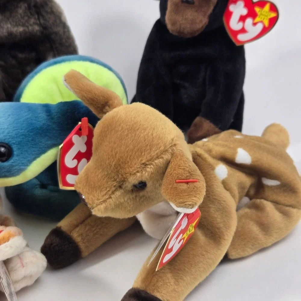 Ty Beanie Babies Lot of 7 Lion Deer Snake Cats Gorilla Mandrill Plush Toys